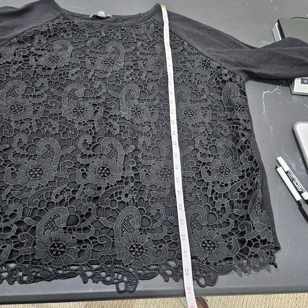 Adrianna Papell Womens Lace Overlay Sweater XXL Black Romantic goth Dark Fairy